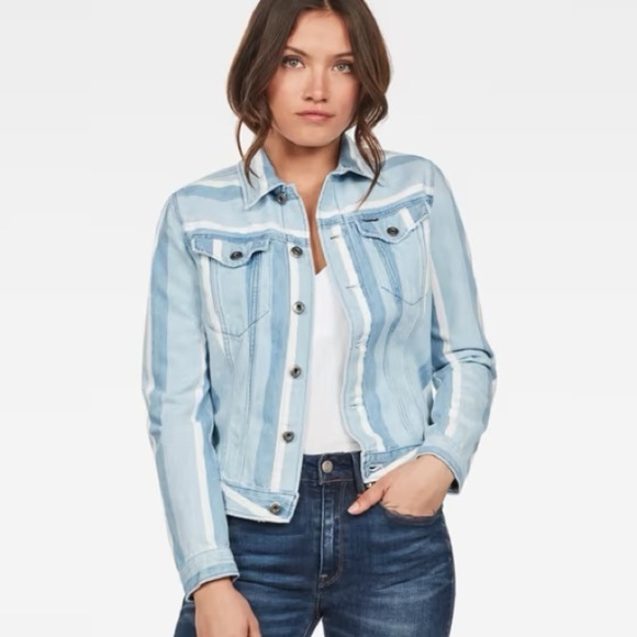 G-Star Jackets & Blazers - G-Star Raw Light Wash Striped Denim Jacket Slim/Trucker Style Size XS
